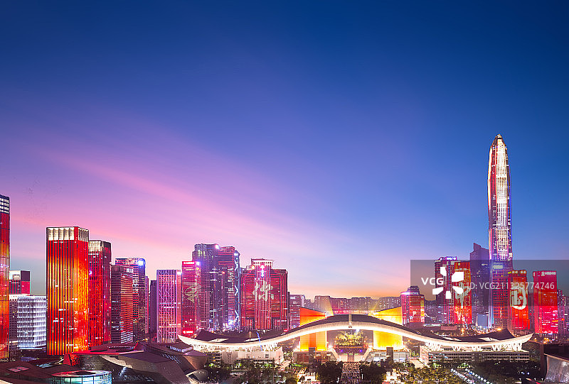 广东省深圳市福田中心区夜景图片素材