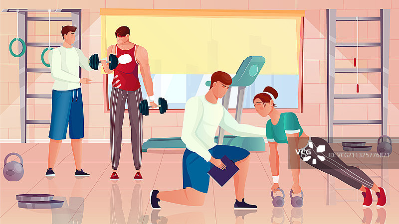 健美教练扁平化构图图片素材