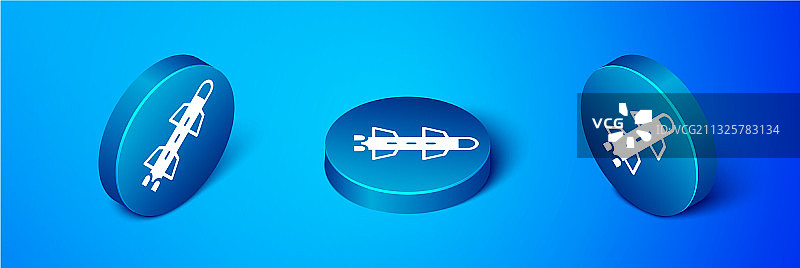 2.5D火箭图标，蓝色背景图片素材
