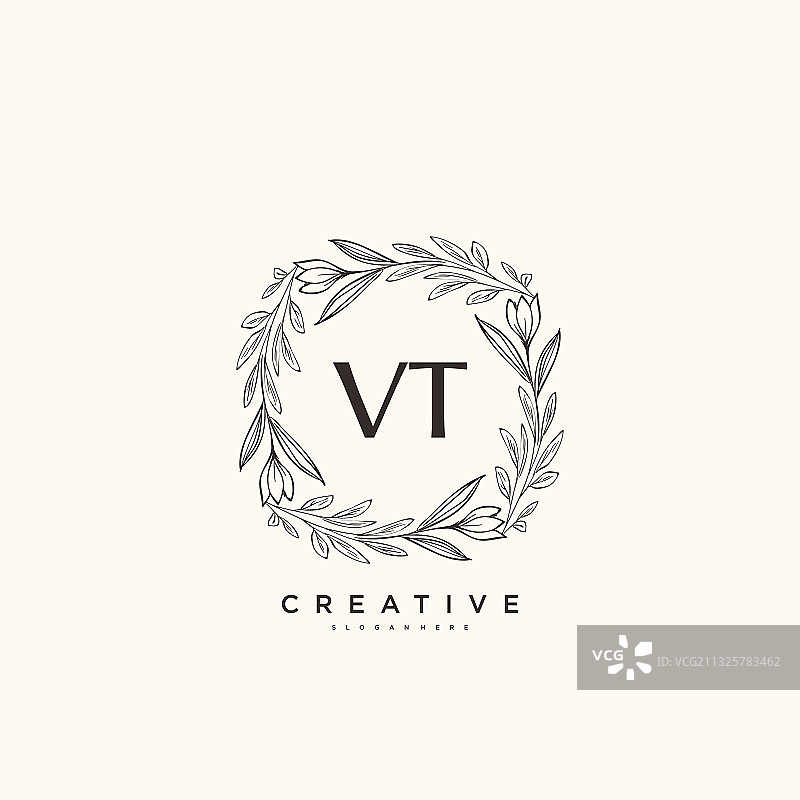 VT美容首字母艺术手写标志图片素材