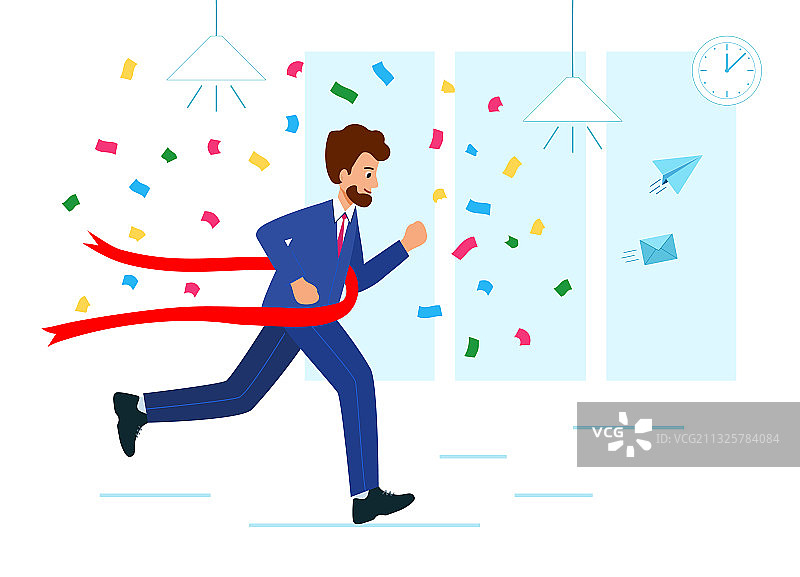 快乐的女商人冲过终点线图片素材