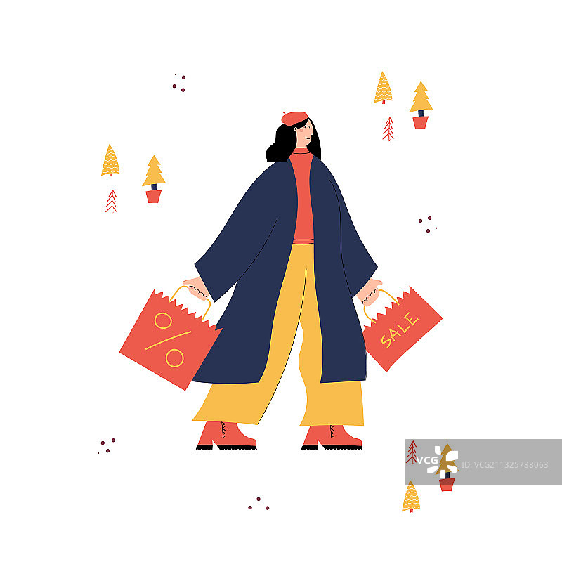 手提圣诞促销商品的女人图片素材