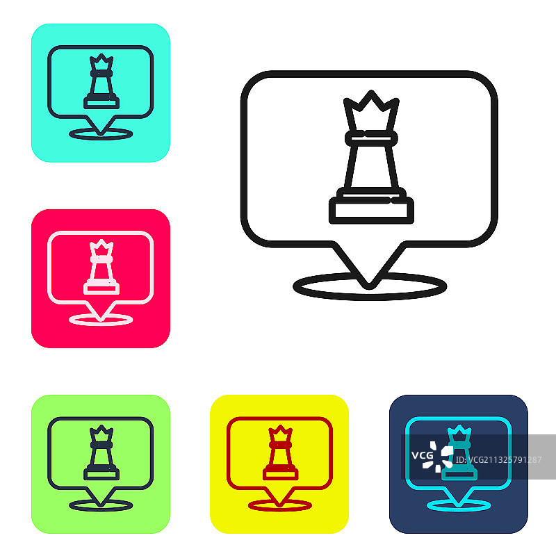 白色背景上的黑色线条国际象棋图标图片素材