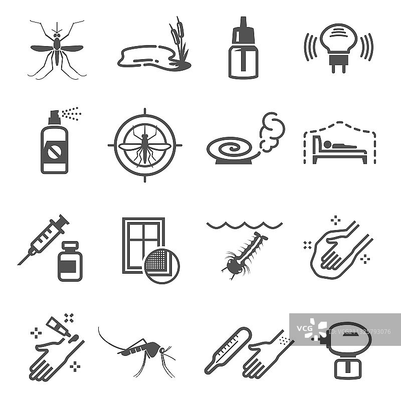 昆虫防护线性图标蚊子合集图片素材
