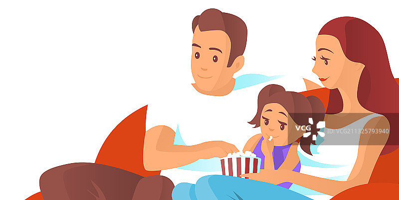 年轻家庭与小女孩的休闲时光图片素材