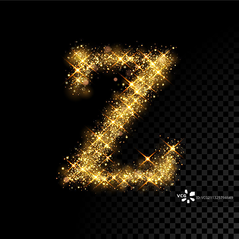 黑色背景上的金色闪光字母Z图片素材