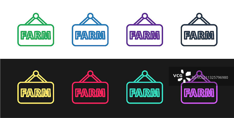 一组线条：带有农场图标文本的商店招牌图片素材