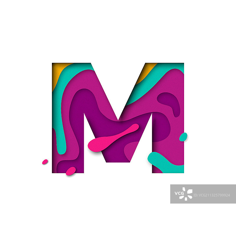 逼真的3D多层剪纸字母M图片素材