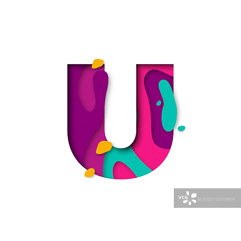 纸雕字母U逼真3D多层效果图片素材