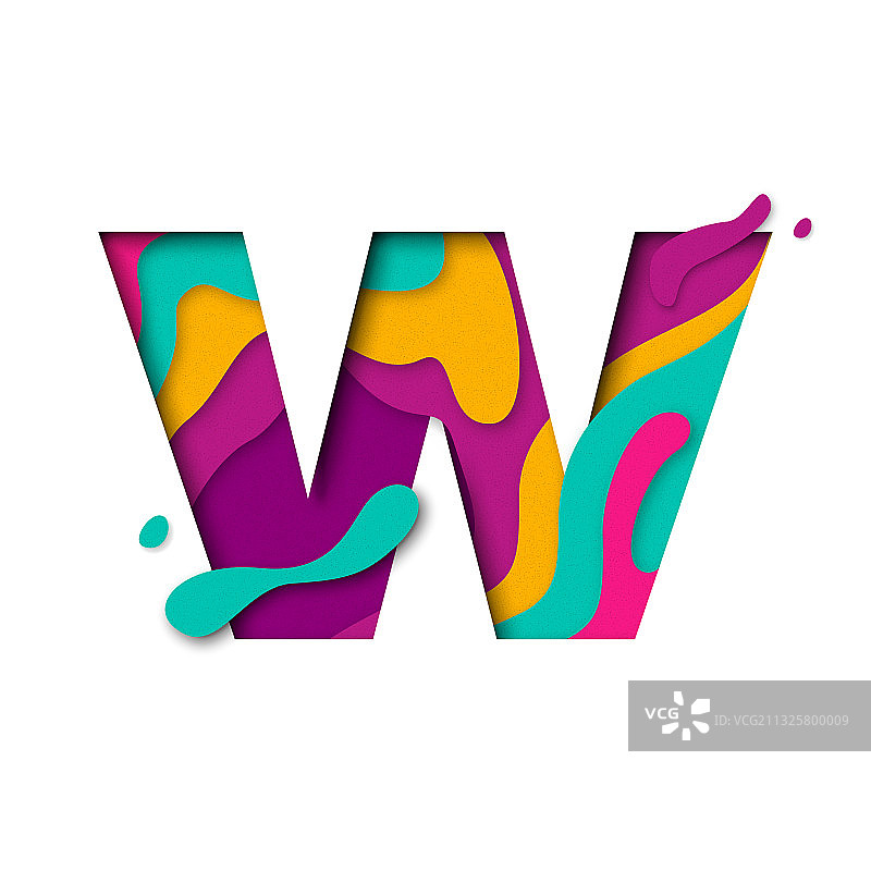 逼真的3D多层剪纸字母W图片素材