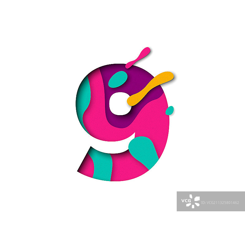 逼真3D多层剪纸风数字9图片素材