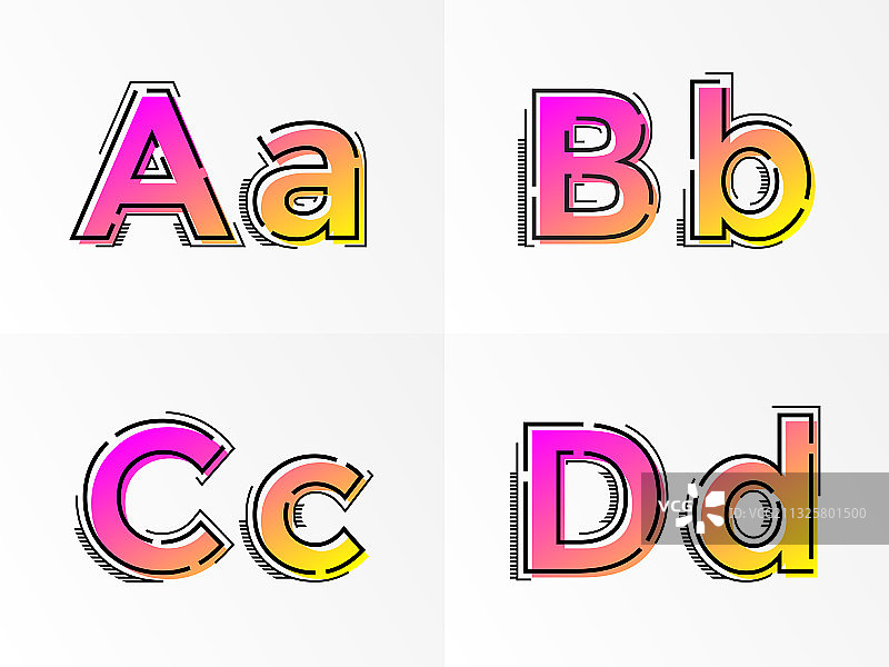 字母表合集 A B C D 渐变色字体图片素材