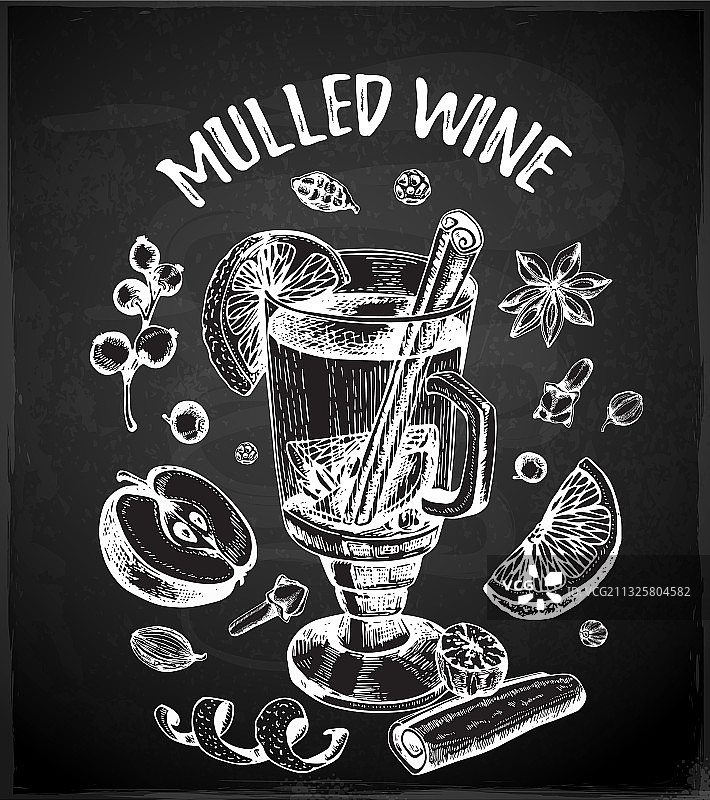 粉笔画的热红酒和香料图片素材