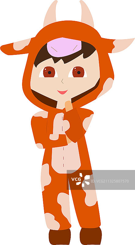 卡通扁平儿童公牛服装图片素材