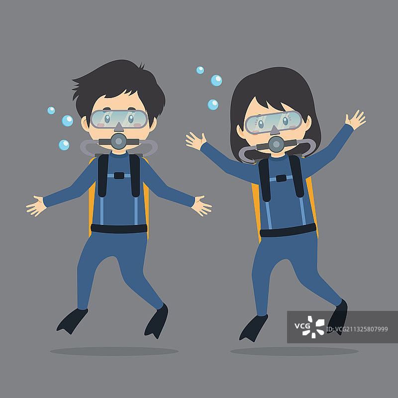 穿着潜水服的情侣角色图片素材