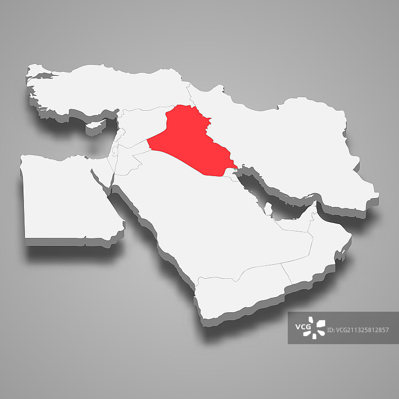 中东3D地图中的伊拉克位置图片素材