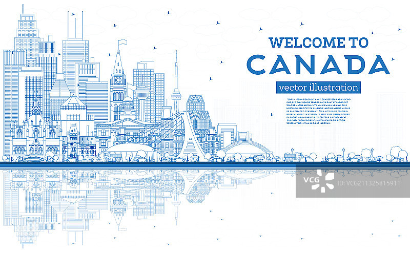 蓝色加拿大城市天际线轮廓图片素材