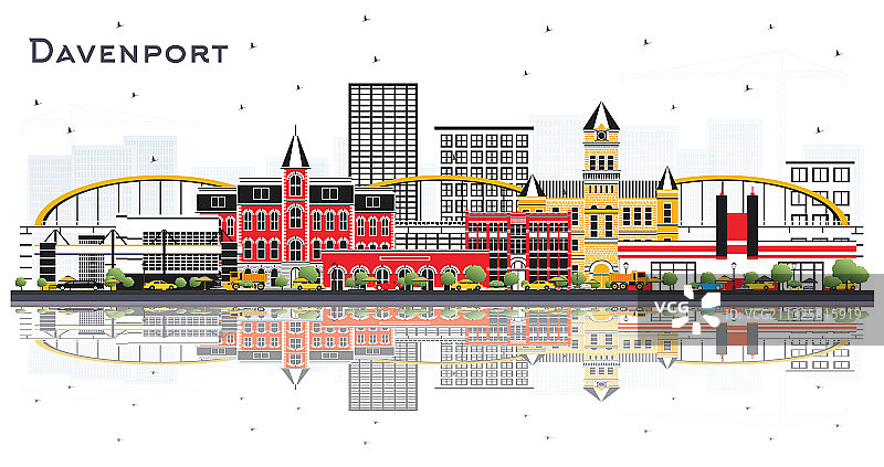 爱荷华州达文波特彩色建筑天际线图片素材