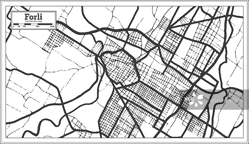 黑白色的意大利福尔利市地图图片素材
