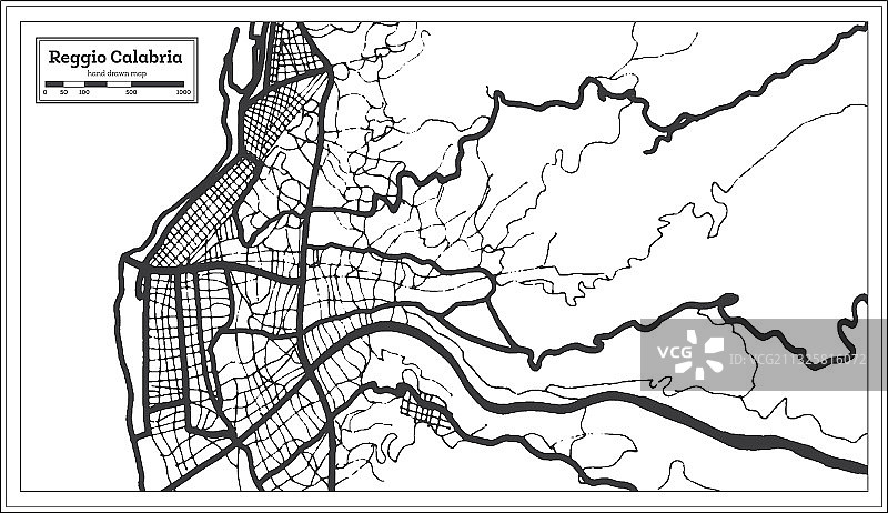 雷焦卡拉布里亚意大利城市黑白地图图片素材