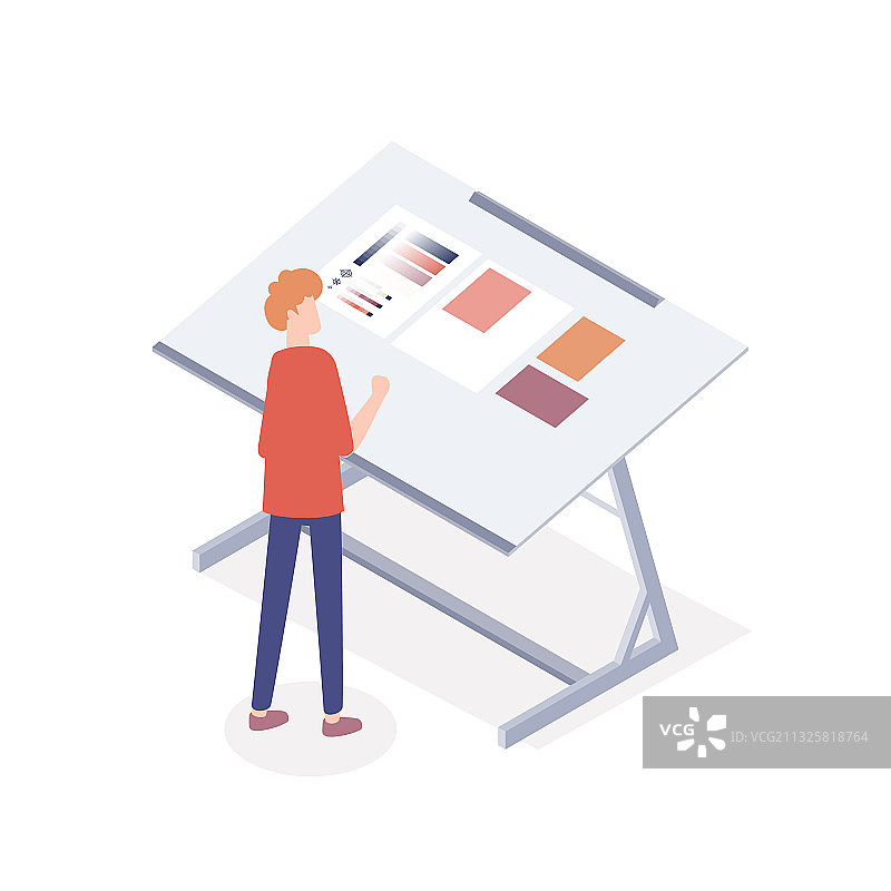 男排字员在办公桌旁工作，色彩丰富图片素材