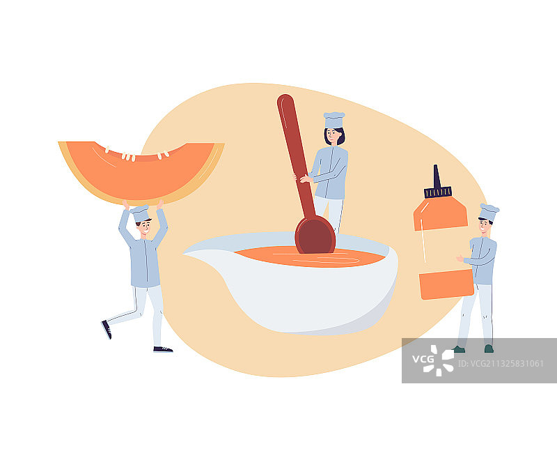 为某人烹饪美味南瓜汤的微型厨师图片素材