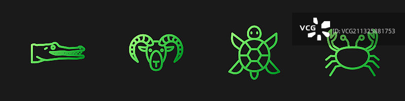 乌龟、鳄鱼、山羊或公羊线条图片素材