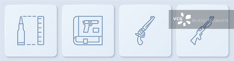 线条集：子弹、左轮手枪、带手枪的书图片素材