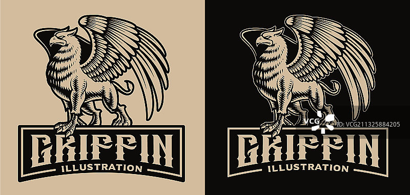 带有狮鹫的黑白徽章图片素材