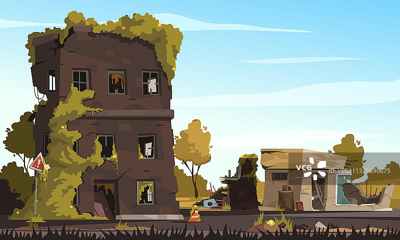 被毁建筑的城市废墟图片素材