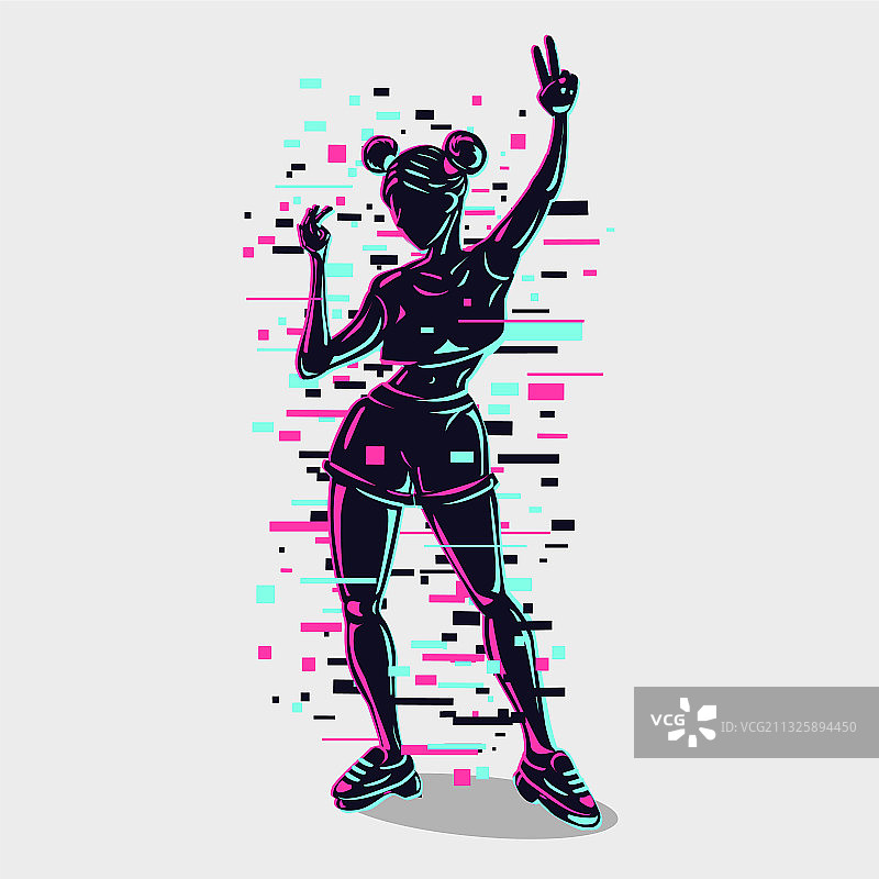 具有故障风格效果的年轻女孩轮廓图片素材