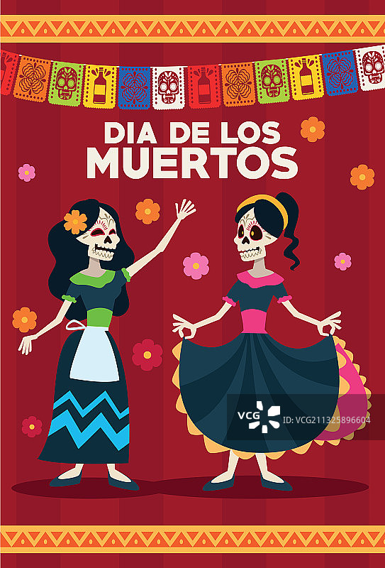 带有骷髅的亡灵节庆贺卡图片素材