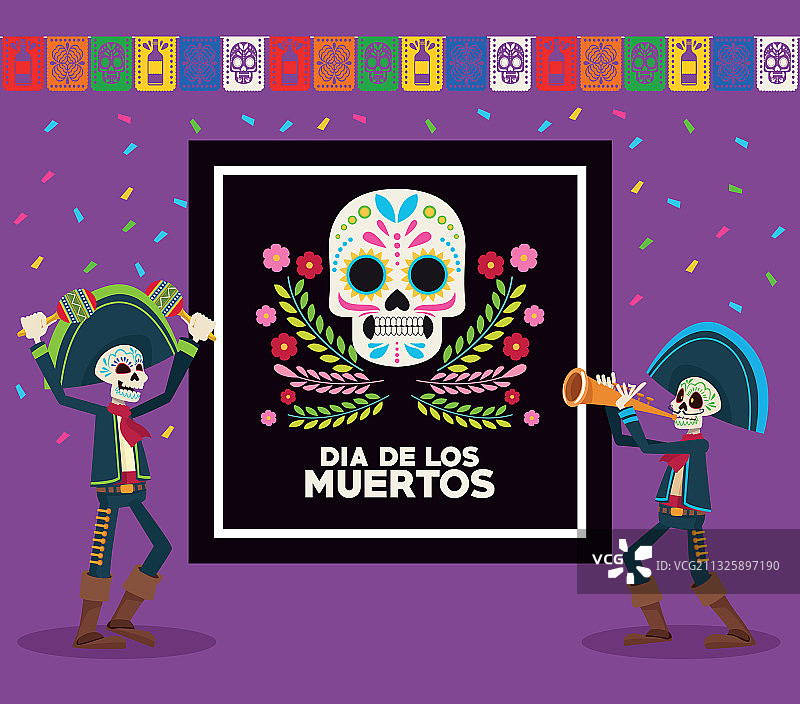 带有骷髅的亡灵节庆贺卡图片素材