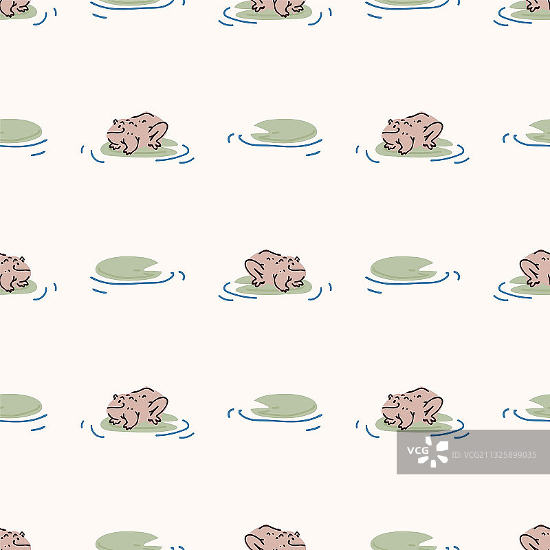 带有百合花纹的可爱青蛙，野生动物池塘图片素材