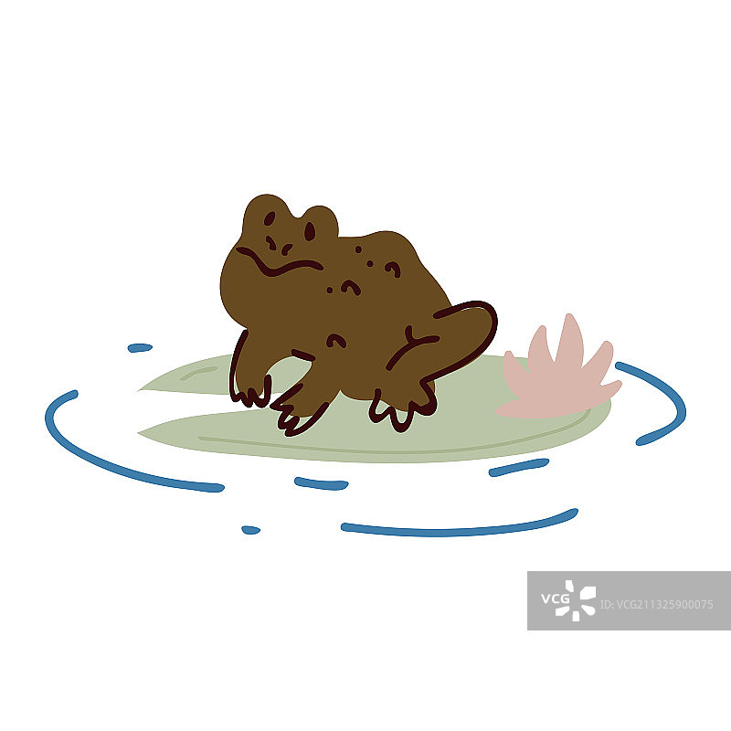 荷叶上的可爱卡通青蛙线条画图片素材