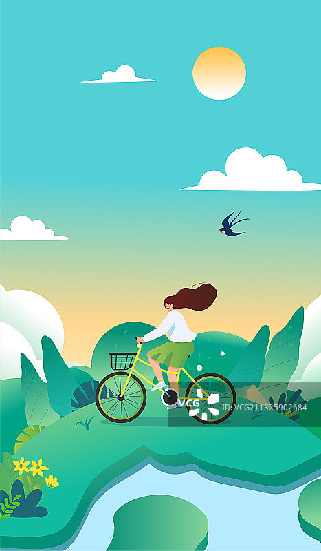 春天骑车出游插画图片素材