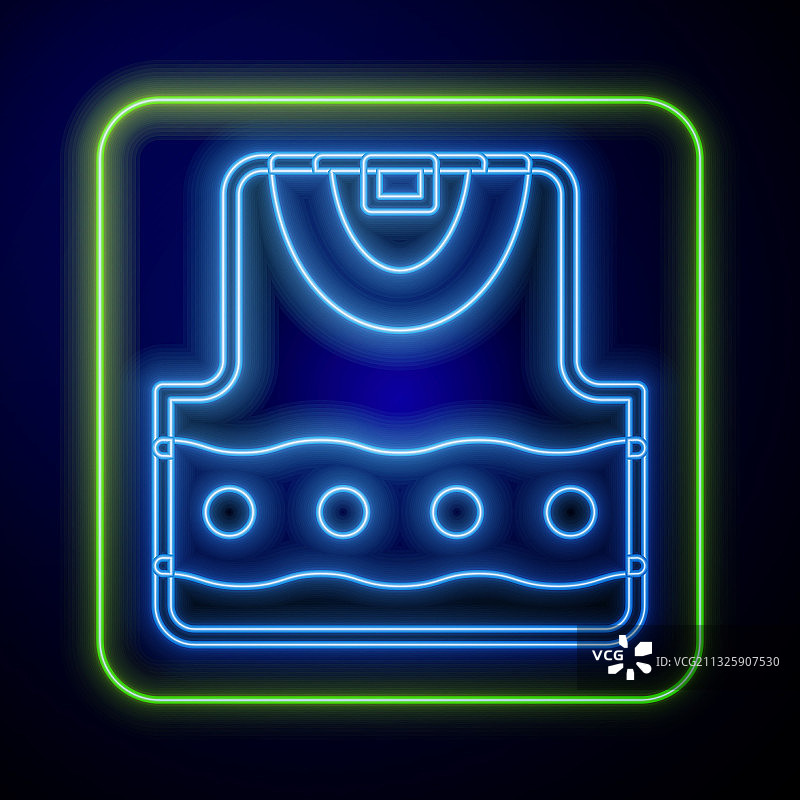 蓝色背景上的发光霓虹灯马甲图标图片素材
