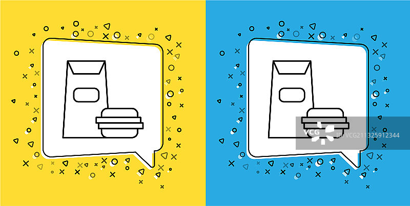 黄色和蓝色背景上的汉堡图标线条集合图片素材