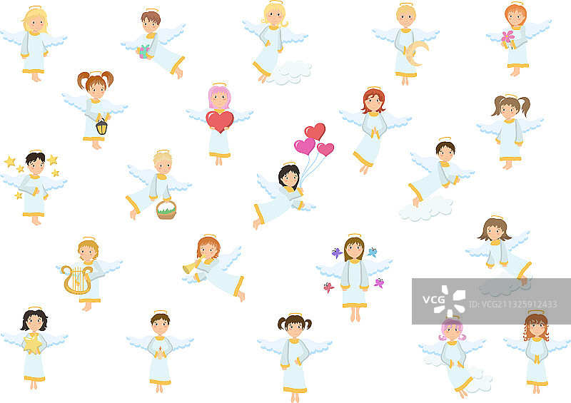 白色背景上可爱的小天使剪影图片素材