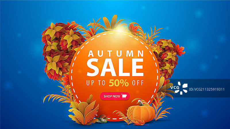 秋季促销：橙色圆形折扣，高达50%优惠图片素材
