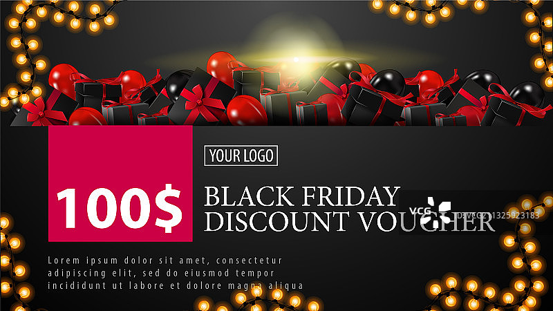黑色星期五促销优惠券与花环框架图片素材