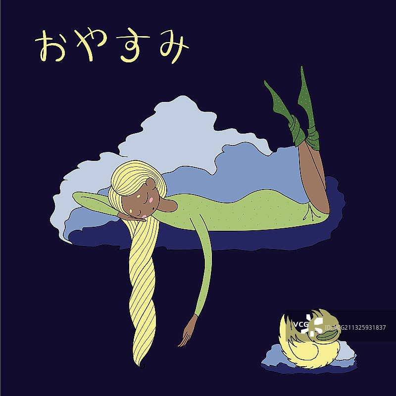 夜间女孩与鸭子图片素材