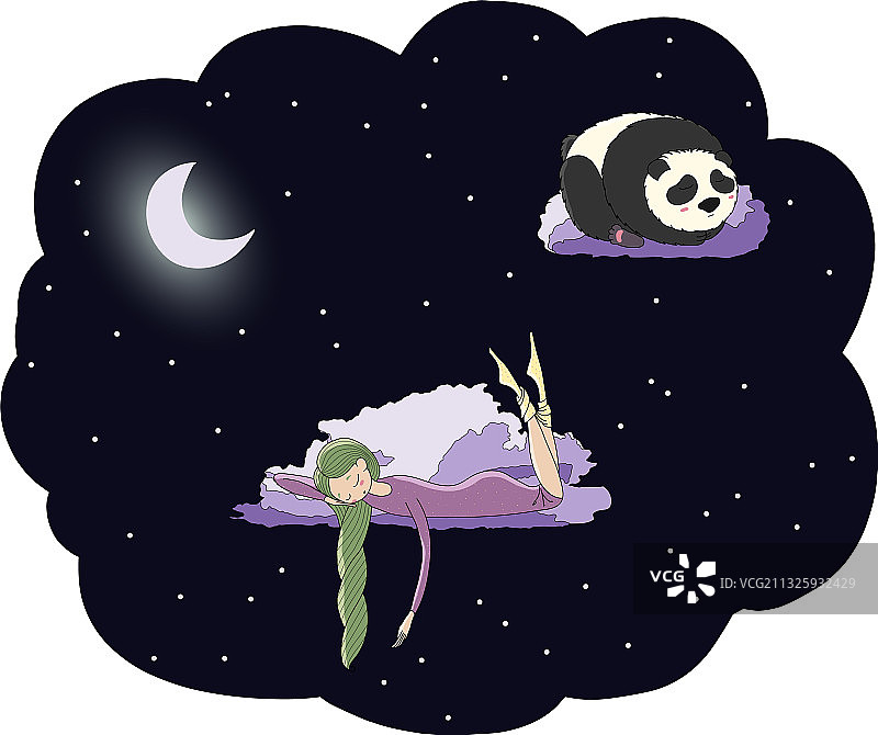 夜间女孩熊猫图片素材