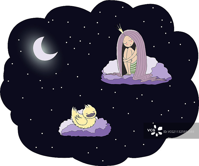 月光下的公主与鸭子图片素材