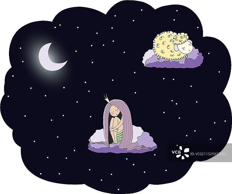 月光下的公主与羊图片素材