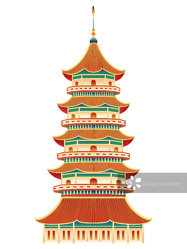 宝塔佛塔城市地标建筑插画元素海报图片素材