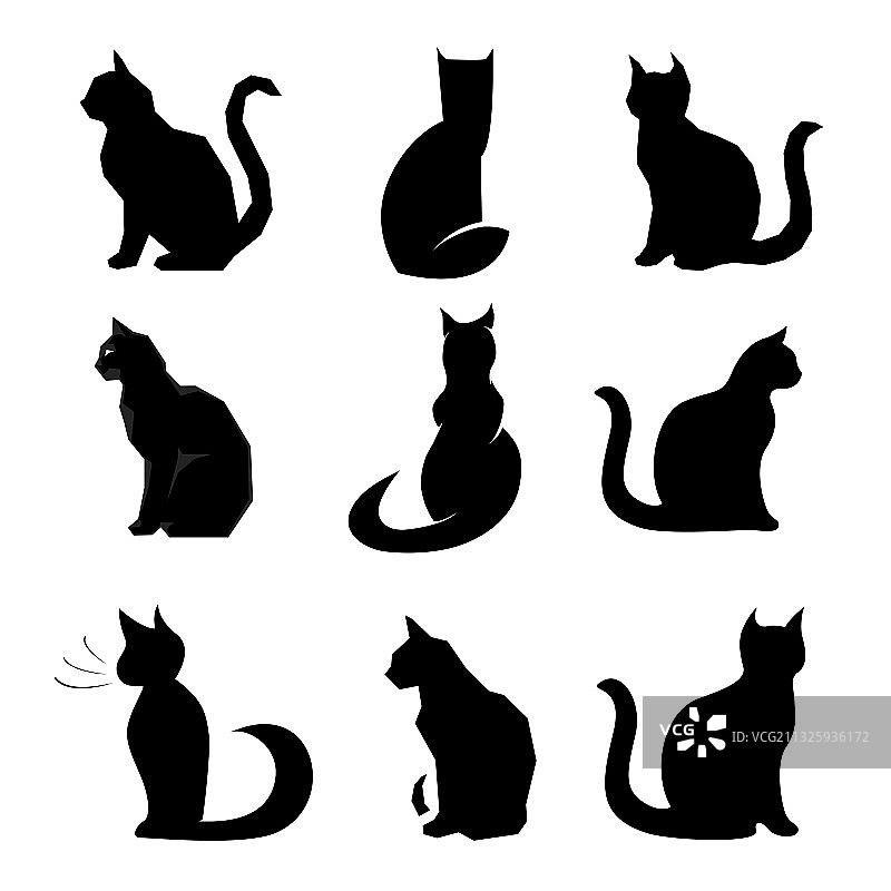 9款黑色猫咪剪影合集图片素材