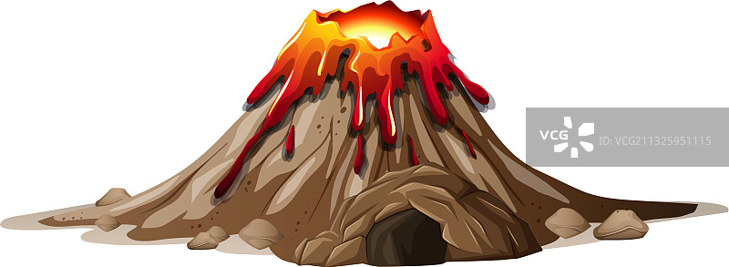 透明背景火山爆发与洞穴图片素材