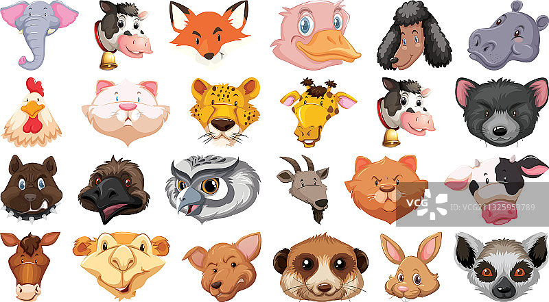 各种卡通动物大头集合图片素材