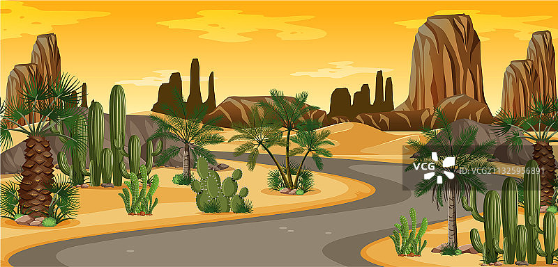 沙漠绿洲棕榈树公路自然景观图片素材
